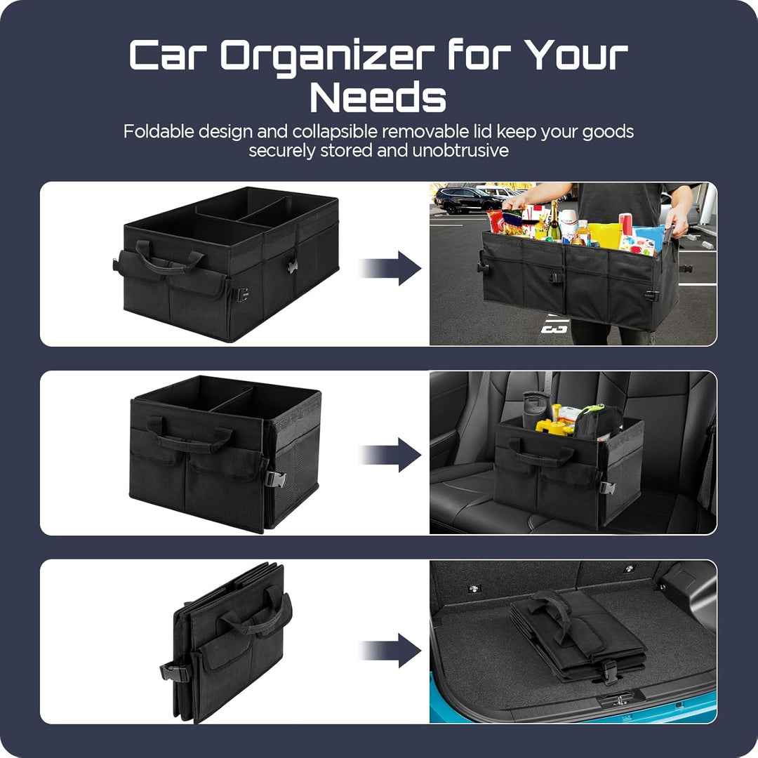 Cozary Auto Organizer mit Deckel, Faltbare Auto Kofferraum Organizer Aufbewahrungsbox, Rutschfester