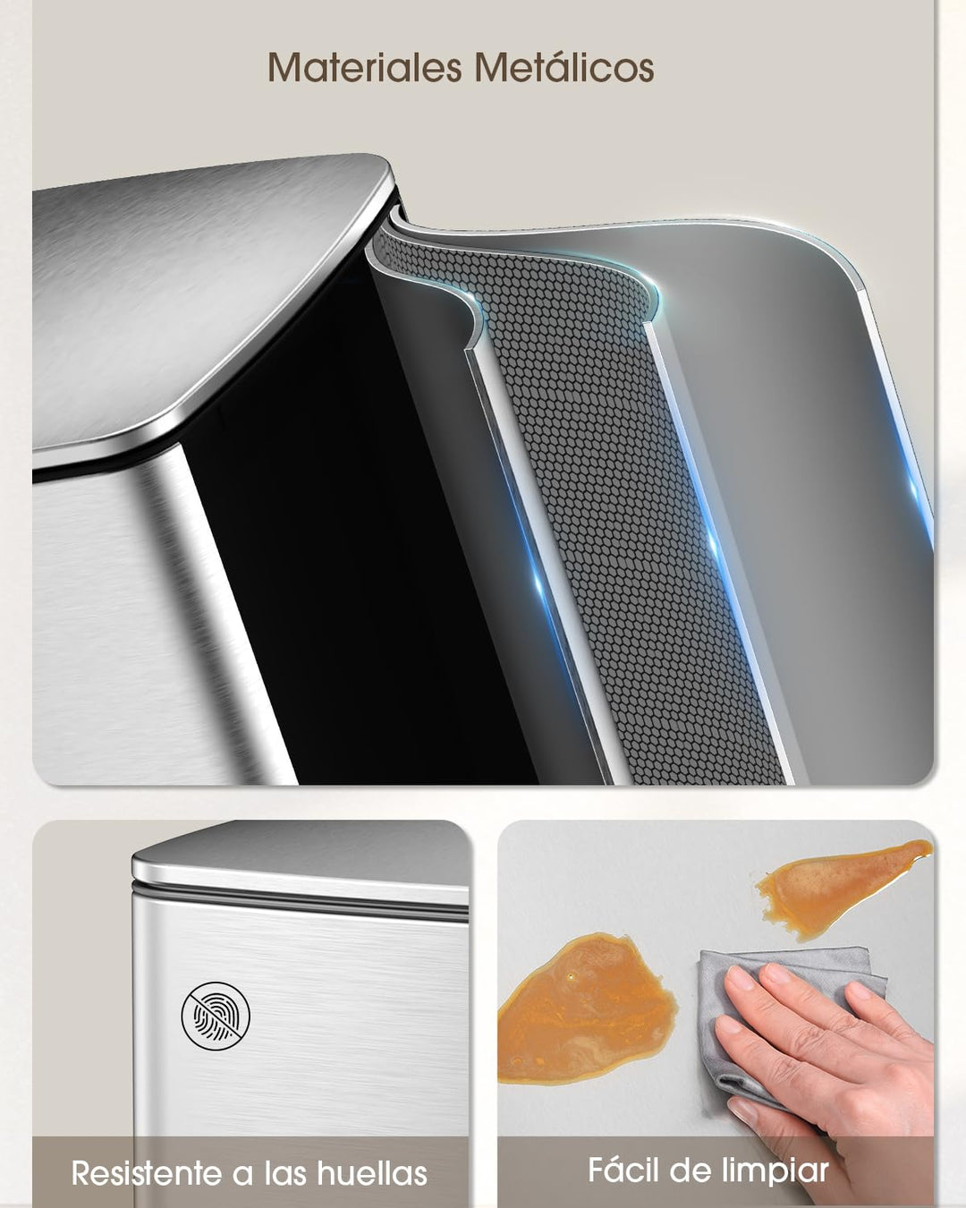 lovewind Küchenabfalleimer, 30L Silber Mülleimer Küche aus Edelstahl mit Pedal, mit Deckel und Innen