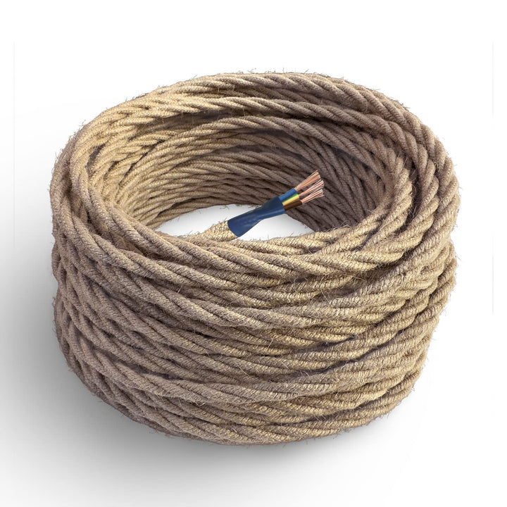 Amarcords - Textilkabel für Lampen JUTE, geflochten, Jute, 3 Meter, mit Erdung 3x0,75 - Stoffkabel m