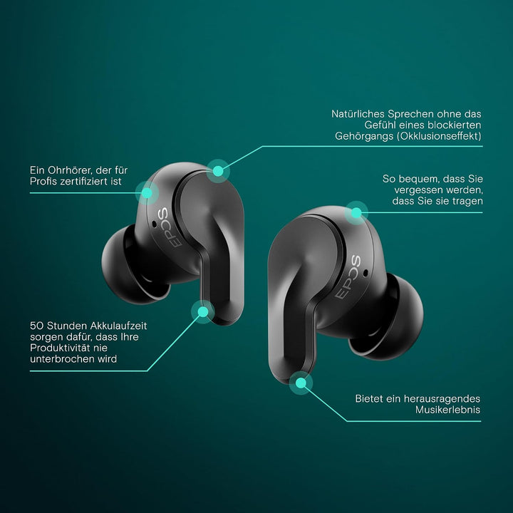 EPOS ADAPT E1 Schwarz Kabellose In-Ear-Kopfhörer – Hybrides ANC, Multi-Point Bluetooth, Microsoft Te