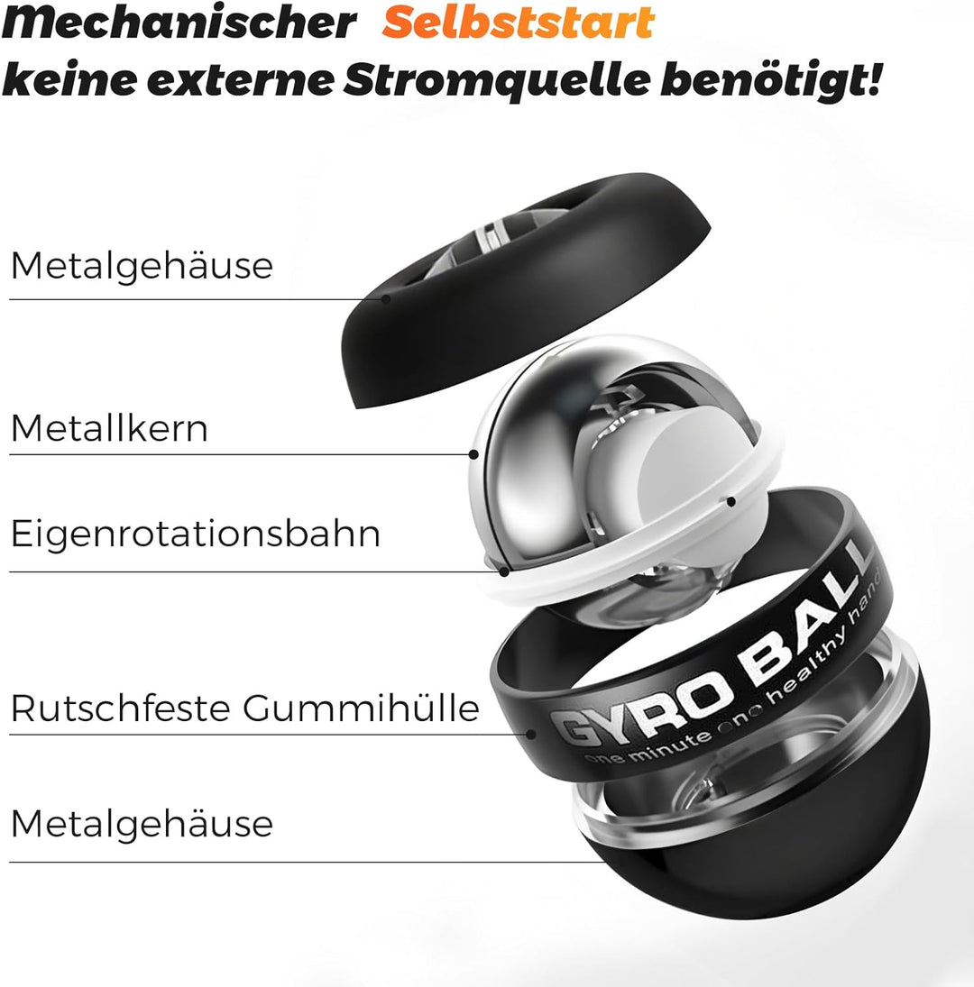 Gyroball Schleifenschwarzhülle, Handgelenktrainer-Ball, Auto-Start, 5-stufiger Widerstands-/Lichtst