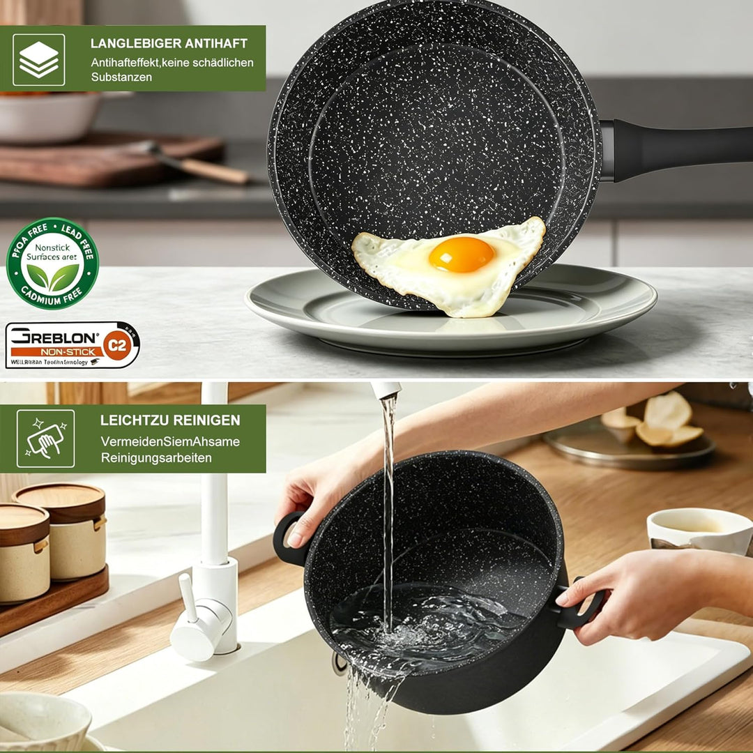 Topfset induktion Scheffler 15tlg Kochtopf Set,Antihaftbeschichtung Induktions Töpfe Set,Topfset Ind