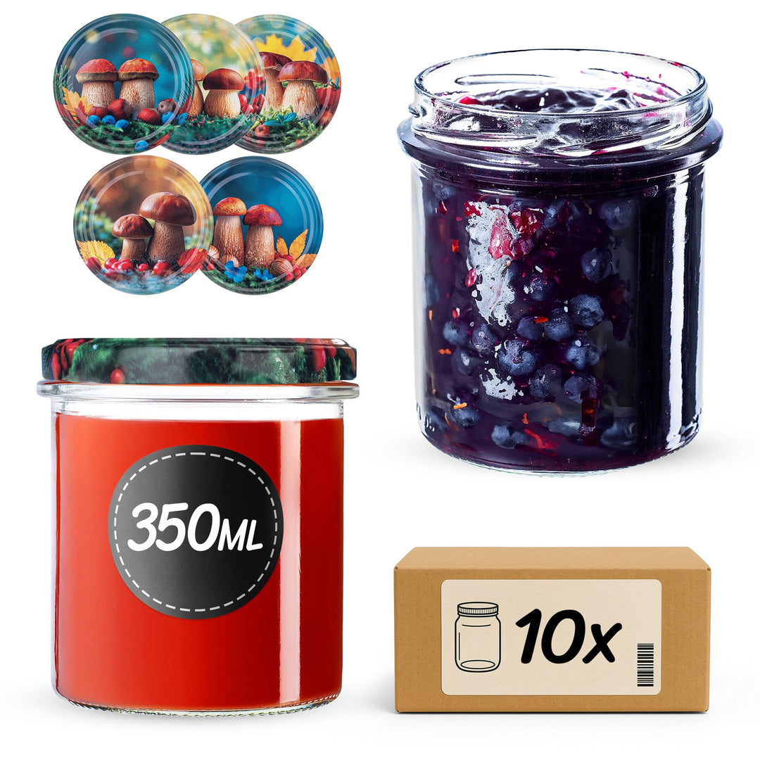 KADAX 10er Set Marmeladengläser 350ml TO82 Wald, Einmachgläser Vorratsgläser Mason Jar mit Schraubde