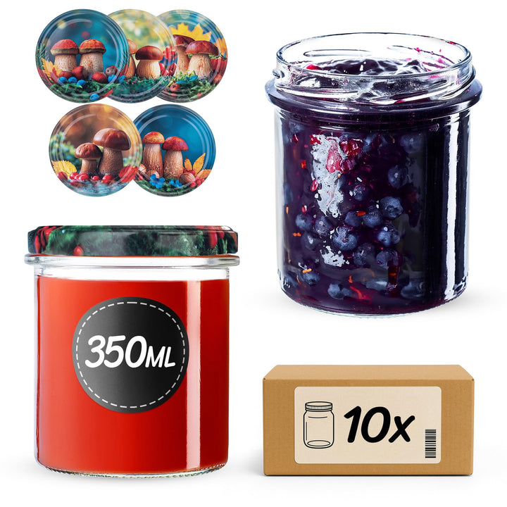 KADAX 10er Set Marmeladengläser 350ml TO82 Wald, Einmachgläser Vorratsgläser Mason Jar mit Schraubde