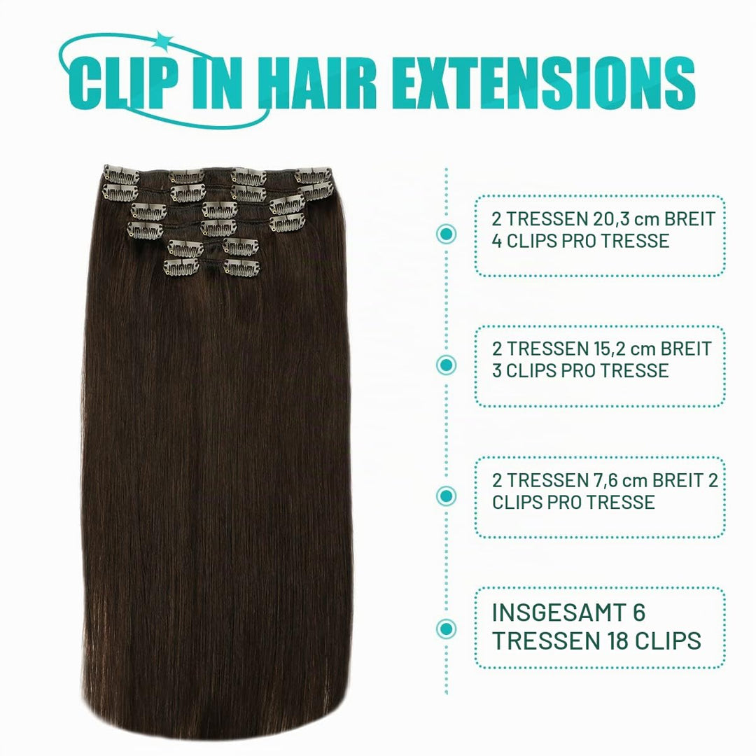 SURNEL Clip in Extensions Eechthaar, 35cm 14 Zoll 100g 6pcs Dunkel Braun Hair Extensions Clip in Ech