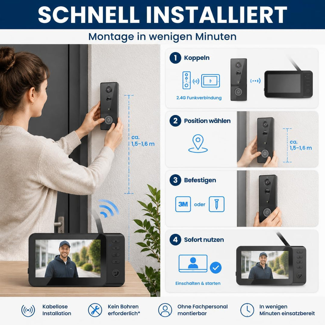 TKMARS Türklingel Funk mit Kamera Funkklingel Aussen Wasserdicht mit 4,3 Zoll IPS Monitor,ohne WLAN