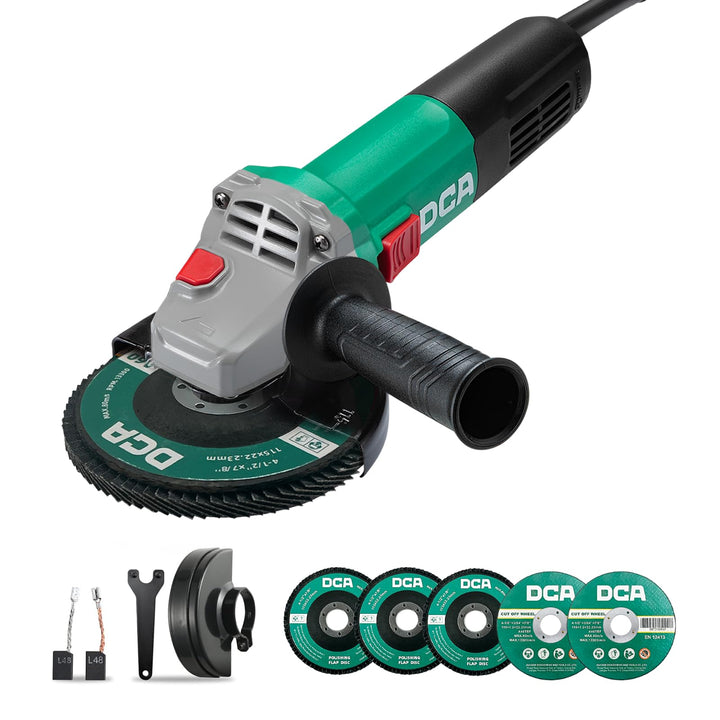 DCA 860W Winkelschleifer 125 mm, 11.800 min⁻¹, Ultraschlanker Griff (178 mm Griffumfang), Kompaktes