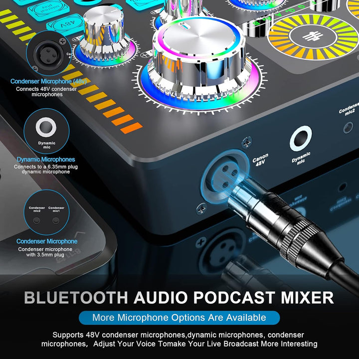 Audio-Schnittstelle,Live-Soundkarte mit XLR, 48V Phantomspeisung, Sprachwechsel, ideal für Podcastin