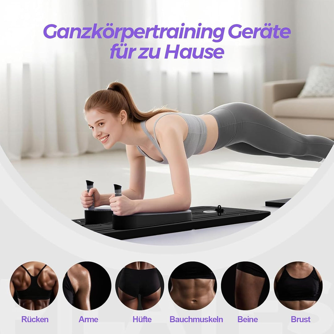 Pilates Board Upgraded, 6-in-1 Faltbares Pilates Reformer Set für Zuhause, Multifunktionales Ganzkör