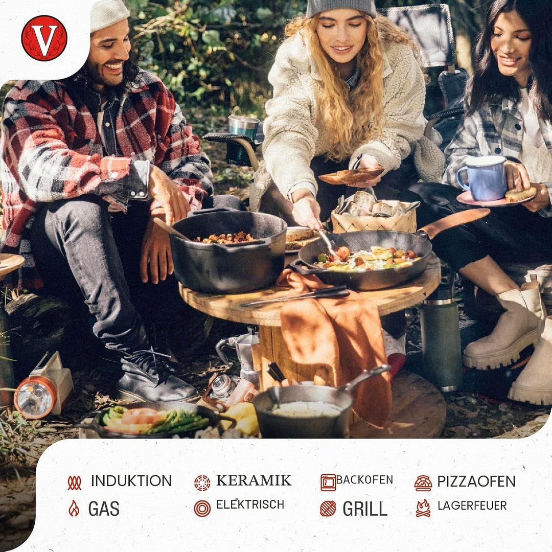 Victoria Dutch Oven aus Gusseisen, mit Deckel und zwei Griffen, gewürzt mit Leinsamenöl, hergestellt
