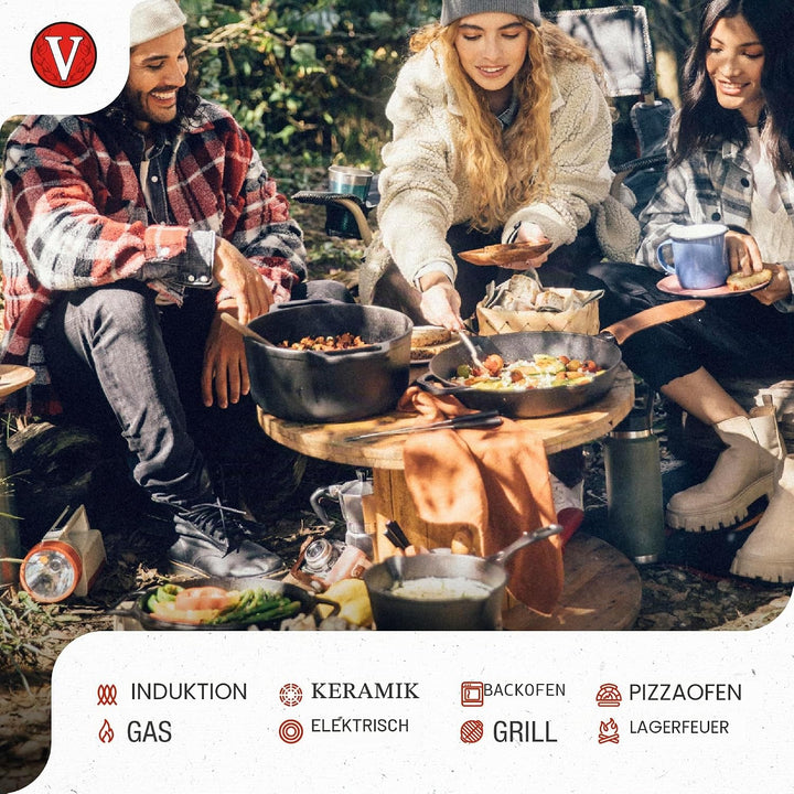 Victoria Dutch Oven aus Gusseisen, mit Deckel und zwei Griffen, gewürzt mit Leinsamenöl, hergestellt