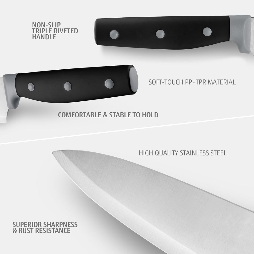 hecef Messerset, 6-tlg Universal Messerblock mit Messer, Scharf Edelstahl Messer Set mit dreifach ve