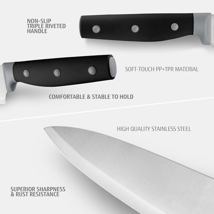 hecef Messerset, 6-tlg Universal Messerblock mit Messer, Scharf Edelstahl Messer Set mit dreifach ve