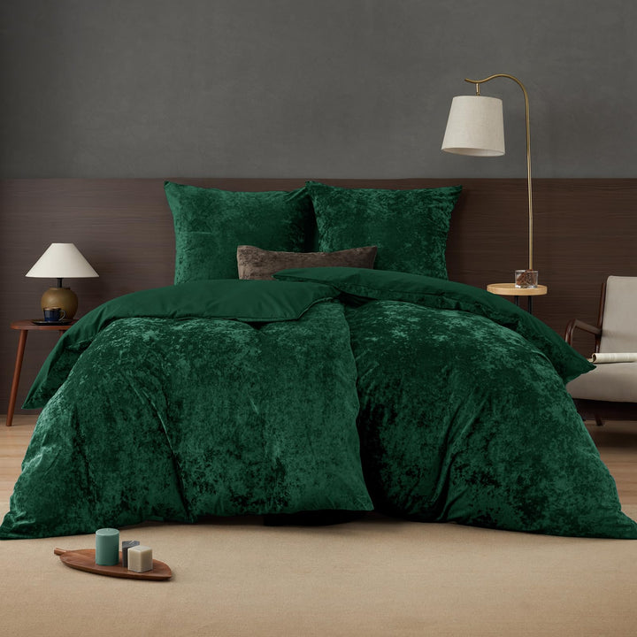 PHF P Velvet Duvet Cover Set Emerald Green S*2 DE Emerald Green 135 x 200 cm (X2), Emerald Green 135