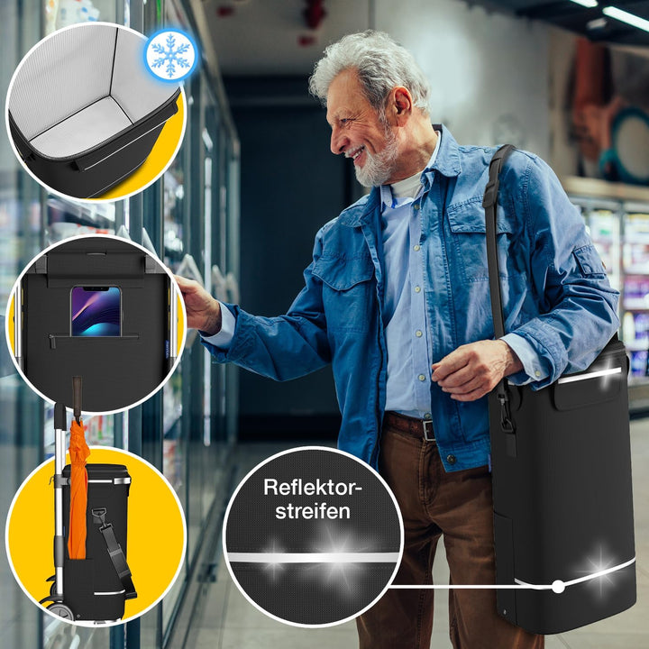 maxVitalis Einkaufstrolley Treppensteiger mit XXL Kühlfach, Einkaufsroller klappbar, Shopping Trolle