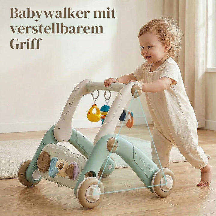 JOVOW 2-in-1 Babygym mit Lernwagen, Babyspielmatte mit 4 Sensorischen Lern-elementen, Doppelseitige