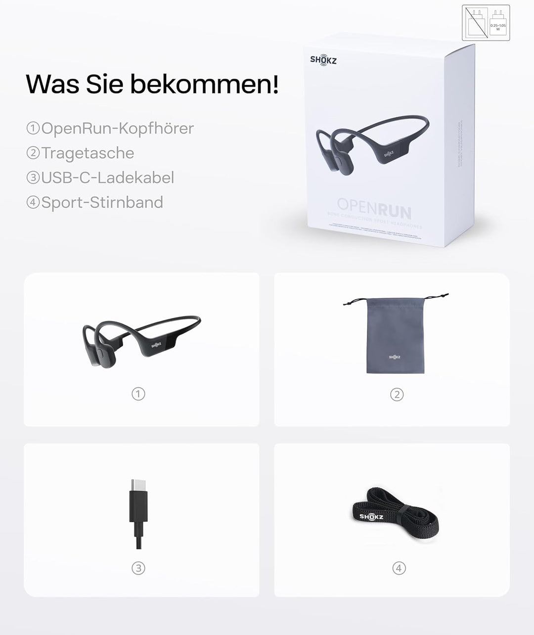 SHOKZ OpenRun Knochenschall Kopfhörer, Open-Ear Sport Bluetooth Kopfhörer mit Noise-Cancelling Mikro