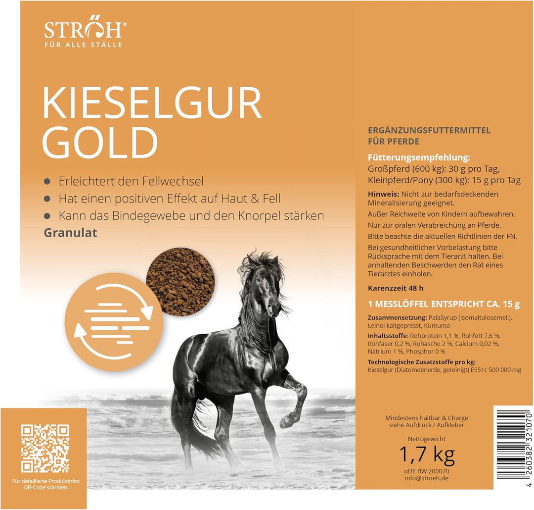STRÖH Kieselgur Gold & Algen Pferd (1,7kg) • Zur Unterstützung von Stoffwechsel & Fellwachstum • Min