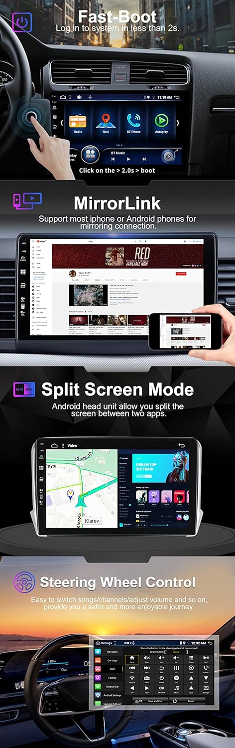 SXAUTO Android 12 IPS Autoradio für Peugeot 208/2008 (2012-2018) - Eingebaut Carplay/Android Auto/DS
