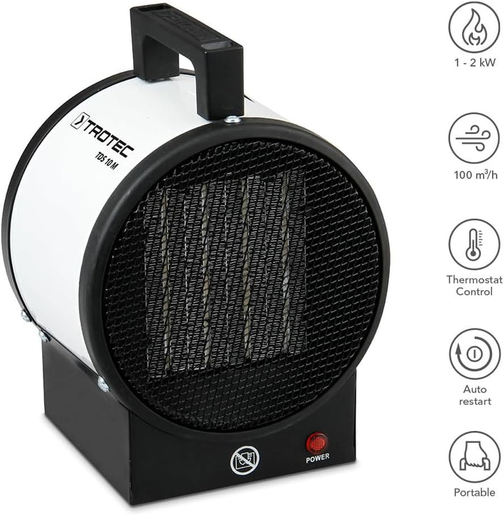 TROTEC Bauheizer elektrisch TDS 10 M – Heizleistung 1 kW / 2 kW – Elektroheizer Luftmenge 100 m³/h –