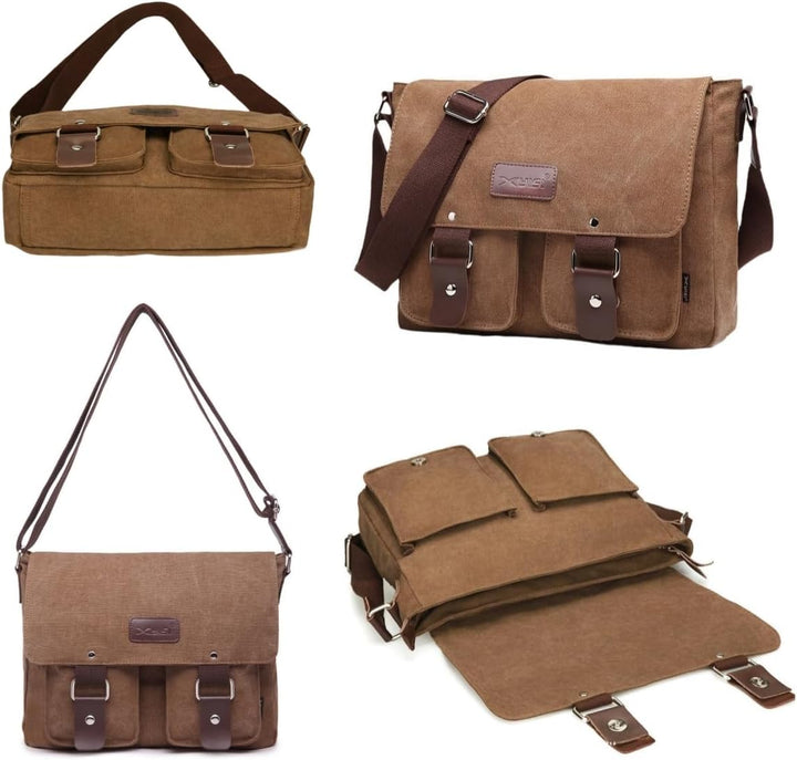 flintronic Umhängetasche, Vintage Canvas Schultertasche Herren Damen, Aktentasche Laptoptasche mit V
