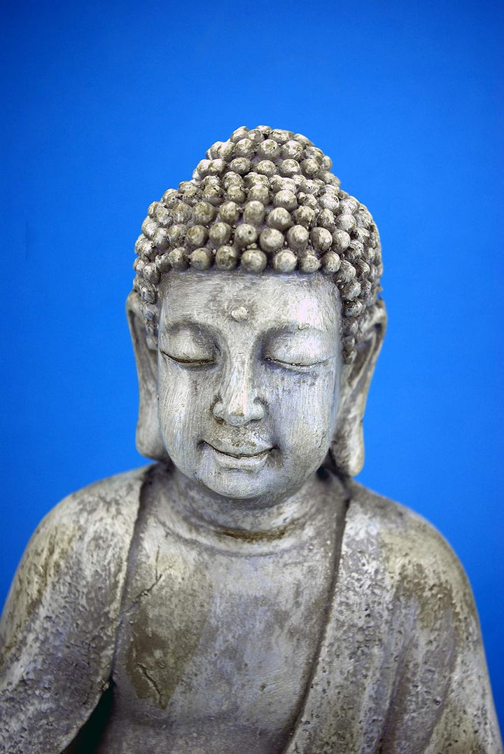 GeKi Trend Buddha Garten Figur 30,5 cm gross frostfest wetterfest grau Antik Stein-Optik Deko