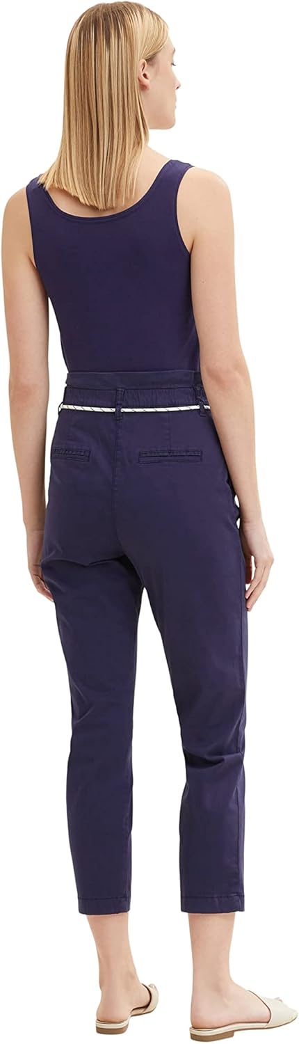 TOM TAILOR Damen Paperbag Chino Hose mit Gürtel 38W / 28L 11331 - Atlantic Ocean Blue, 38W / 28L 113