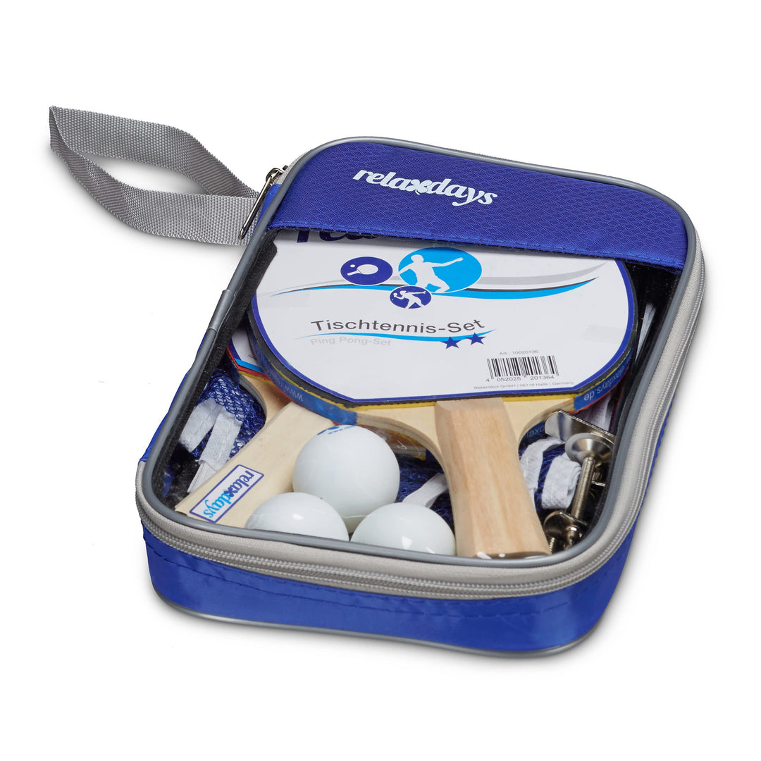 Relaxdays Tischtennis-Set Tasche, 2 Holzkellen, 3 Tischtennisbälle, Ping Pong Netz HxBxT: ca. 14 x 1