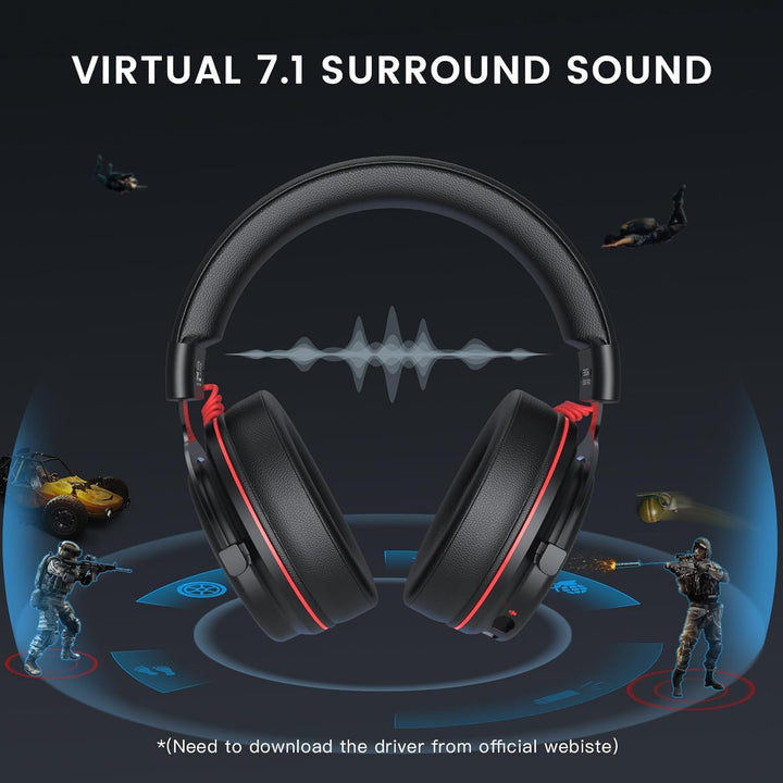 EKSA Gaming Headset, 7.1 Surround Sound PC Headset mit Noise Cancelling Mikrofon, USB & 3,5 mm Audio