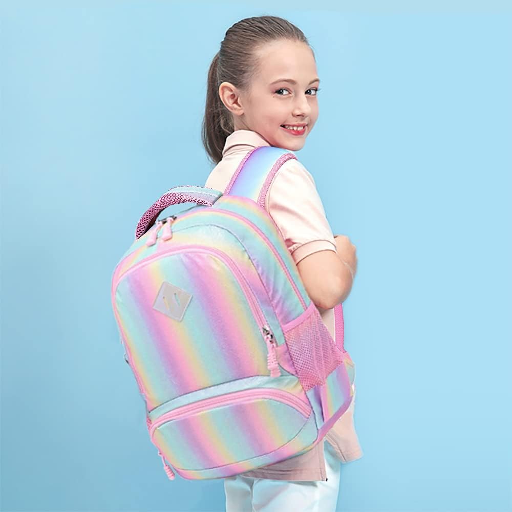 Schultaschen Mädchen Regenbogen Glitzer Rucksack Teenager Set Bunte Schulrucksack Damen Lässiger Tag