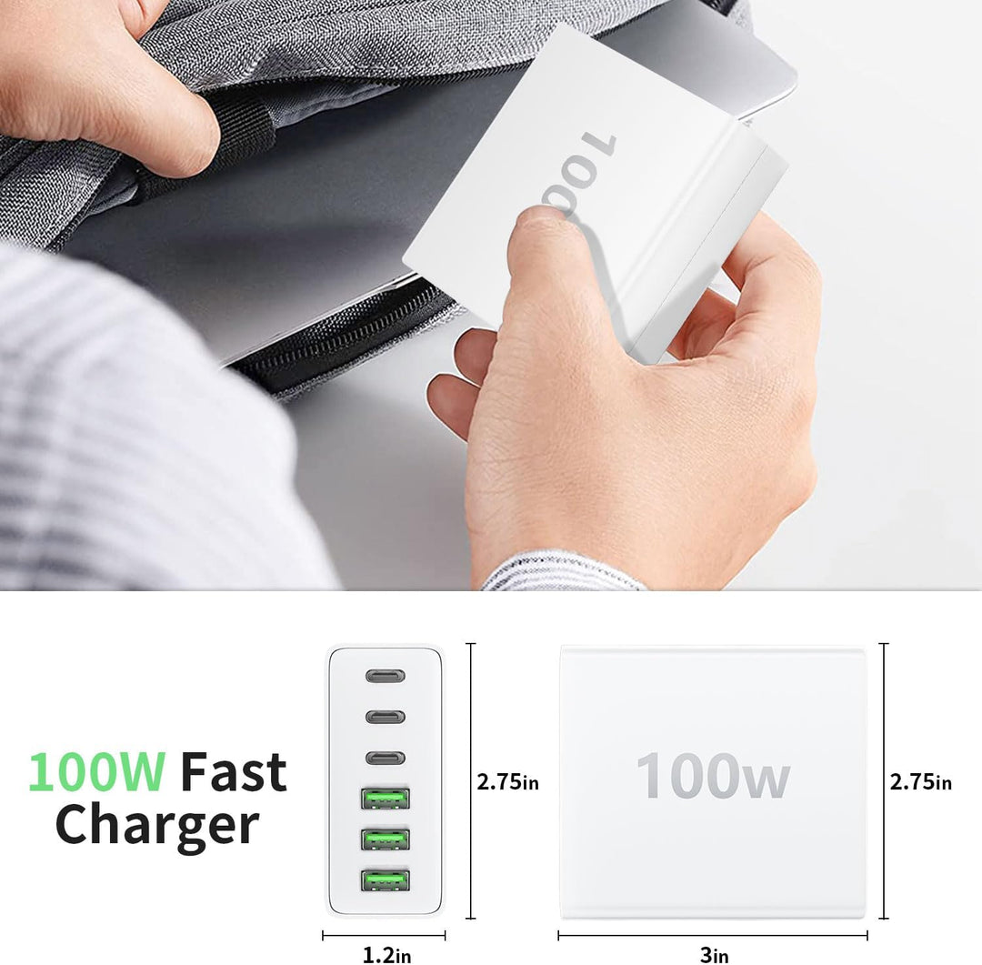 FINIBO USB C Ladegerät Mehrfach: 100W 6-Port Schnellladegerät mit USB-C und USB-A, Tragbarer USB C W
