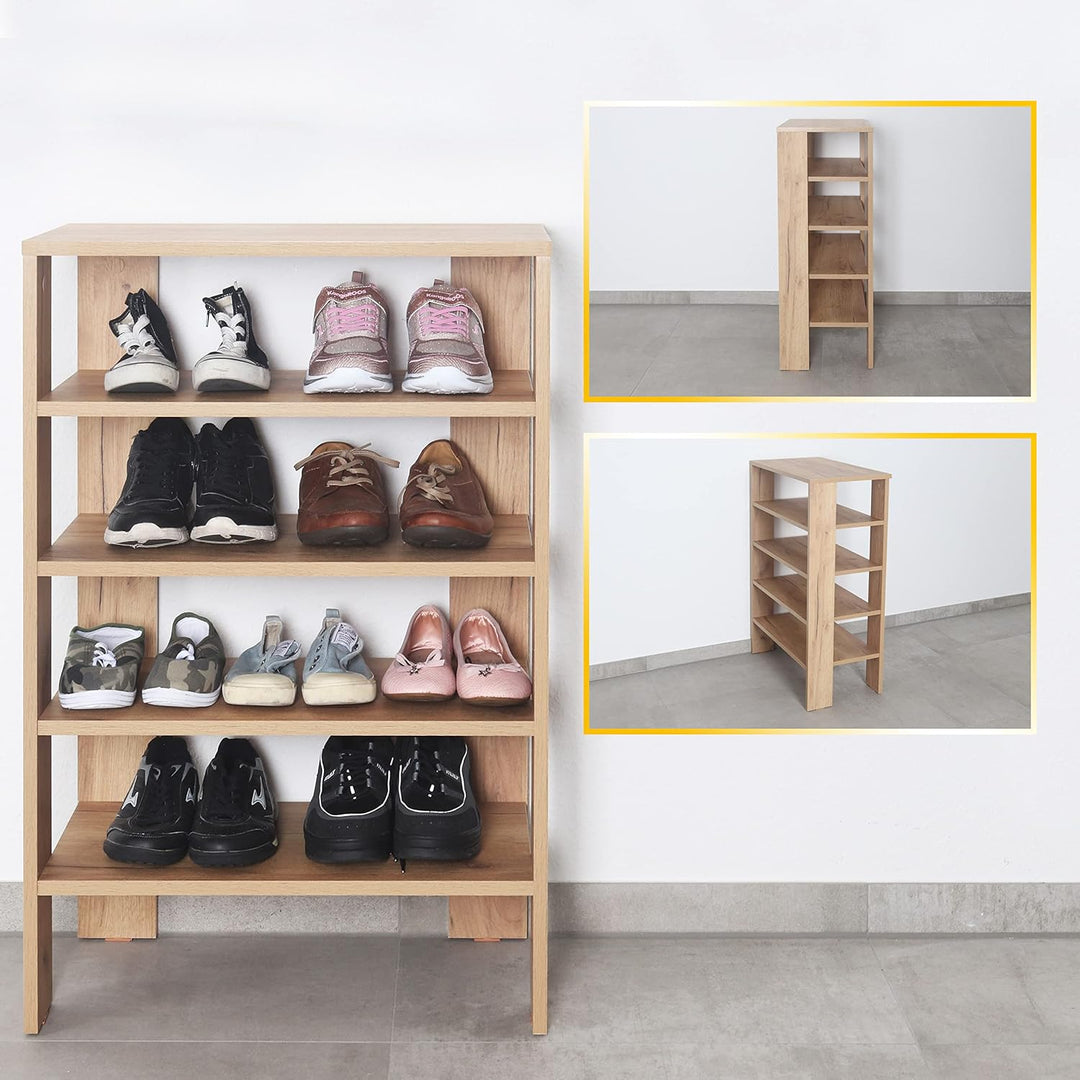 RICOO Schuhregal schmal und hoch 88x60x32cm Standregal Pressholz Eiche Braun WM040-EG, Schuhständer