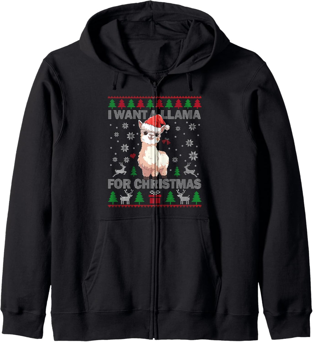 Ich will ein Lama zu Weihnachten für Damen, süsser hässlicher Lama-Pullover Kapuzenjacke