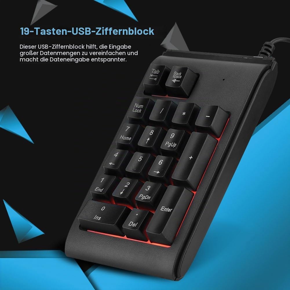 Goshyda Kabelgebundene Zifferntastatur, USB-Kabel 19-Tasten-Nummernblock Mechanisches Touch-Feeling