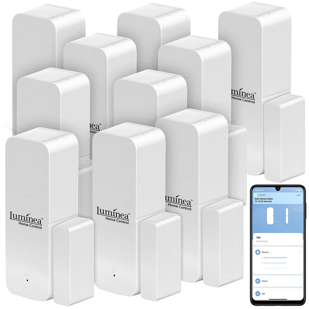 Luminea Home Control Fensterkontakt: 10er-Set ZigBee-Tür- & Fensteralarme, Alexa, Google Assist., Si