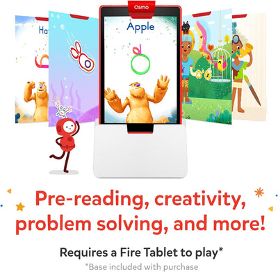 Osmo - Little Genius Starter Kit für Fire-Tablet - 4 Lernspiele - 3-5 Jahre - Buchstaben, Laute, Kre