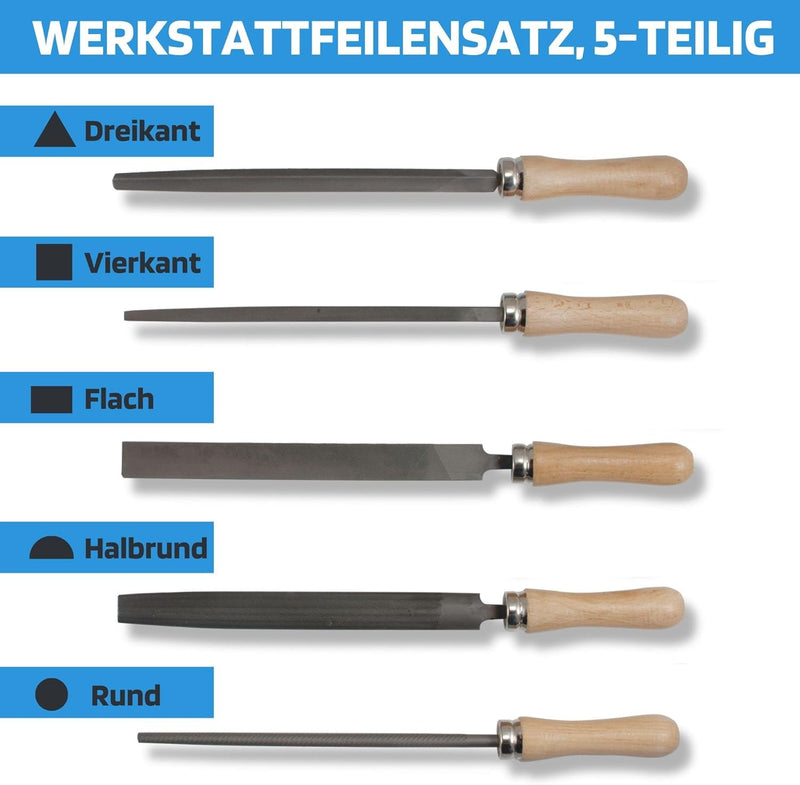 SW-Stahl 90902SB Werkstattfeilensatz I 5-teilig I 300 mm I Werkstattfeilen Set I Feilen Set für Meta