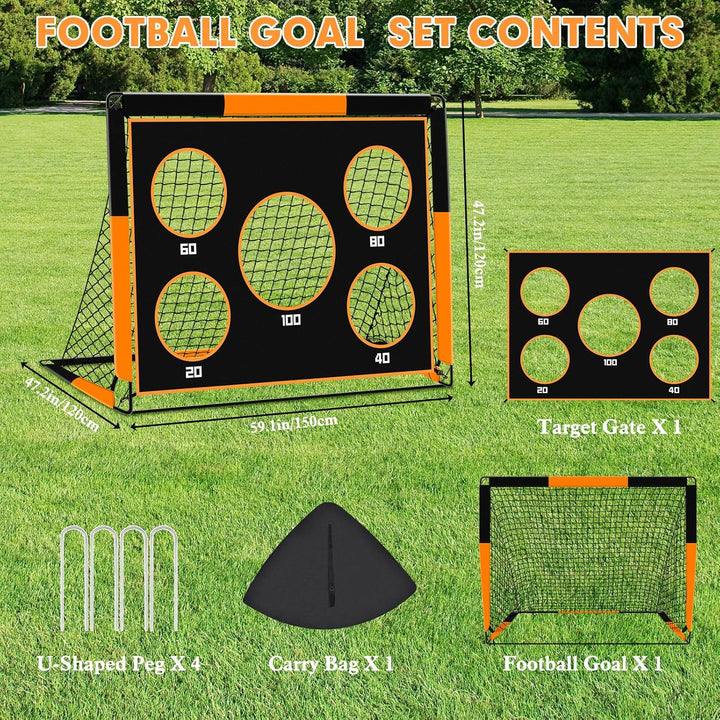 2-in-1 Fussballtor für Kinder | Faltbares Soccer Tor mit 5 Zielscheiben & Tragetasche | Robuster Out