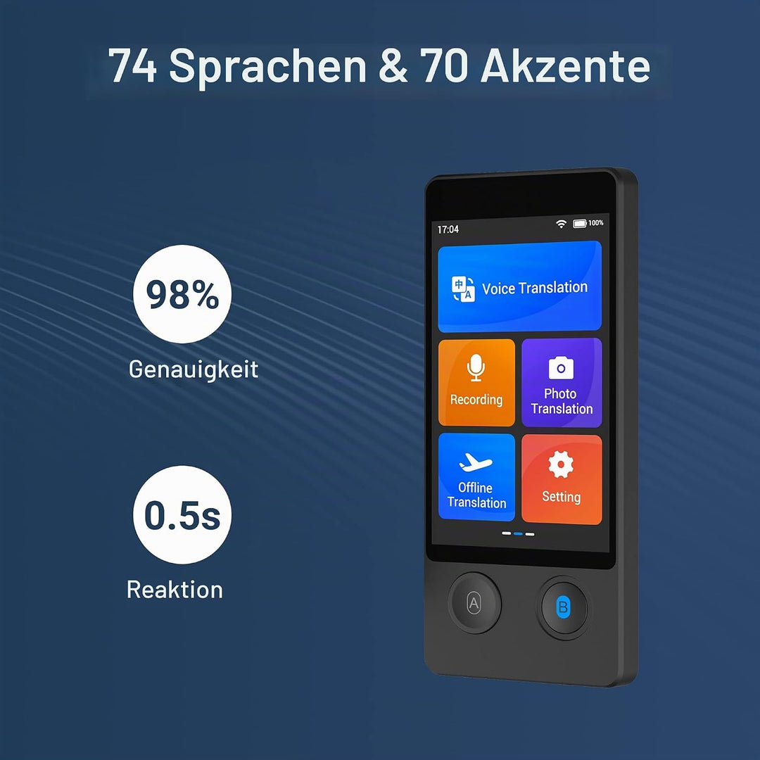 ANFIER Offline Sprachübersetzer [Neuester AI-Sprachübersetzer - W12] 144 Sprachen und Akzente mit 3,
