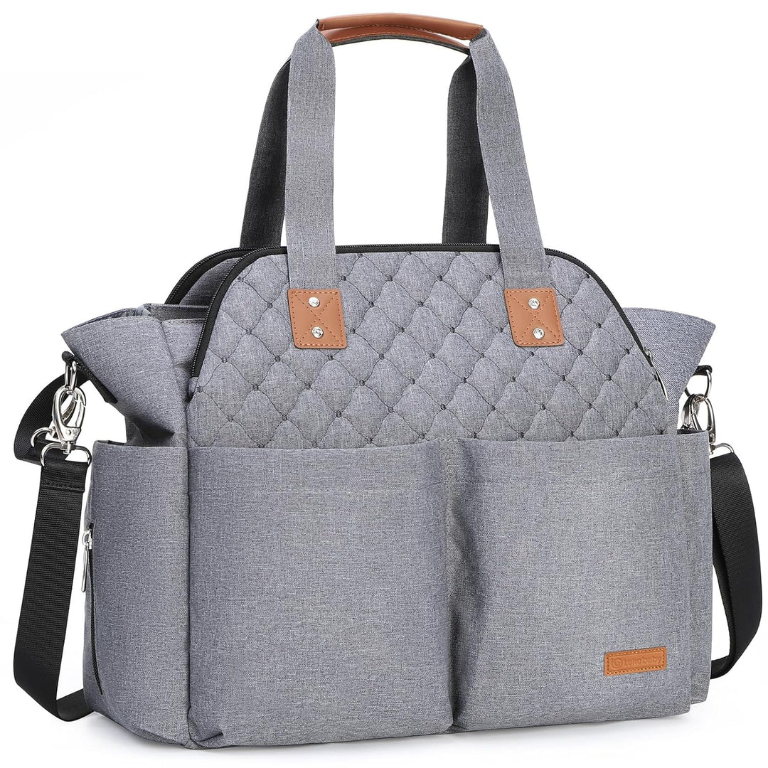Lekebaby Baby Wickeltasche Bote gross mit Wickelunterlage für Reise, Grau Gesteppt, Grau Gesteppt