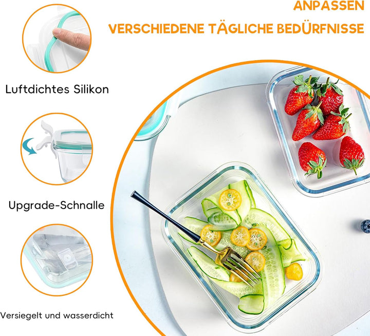 Familien-Set Meal Prep Boxen – 370-640-1040-1520ml Frischhaltedosen Glas Mit Deckel Blau | Mikrowell