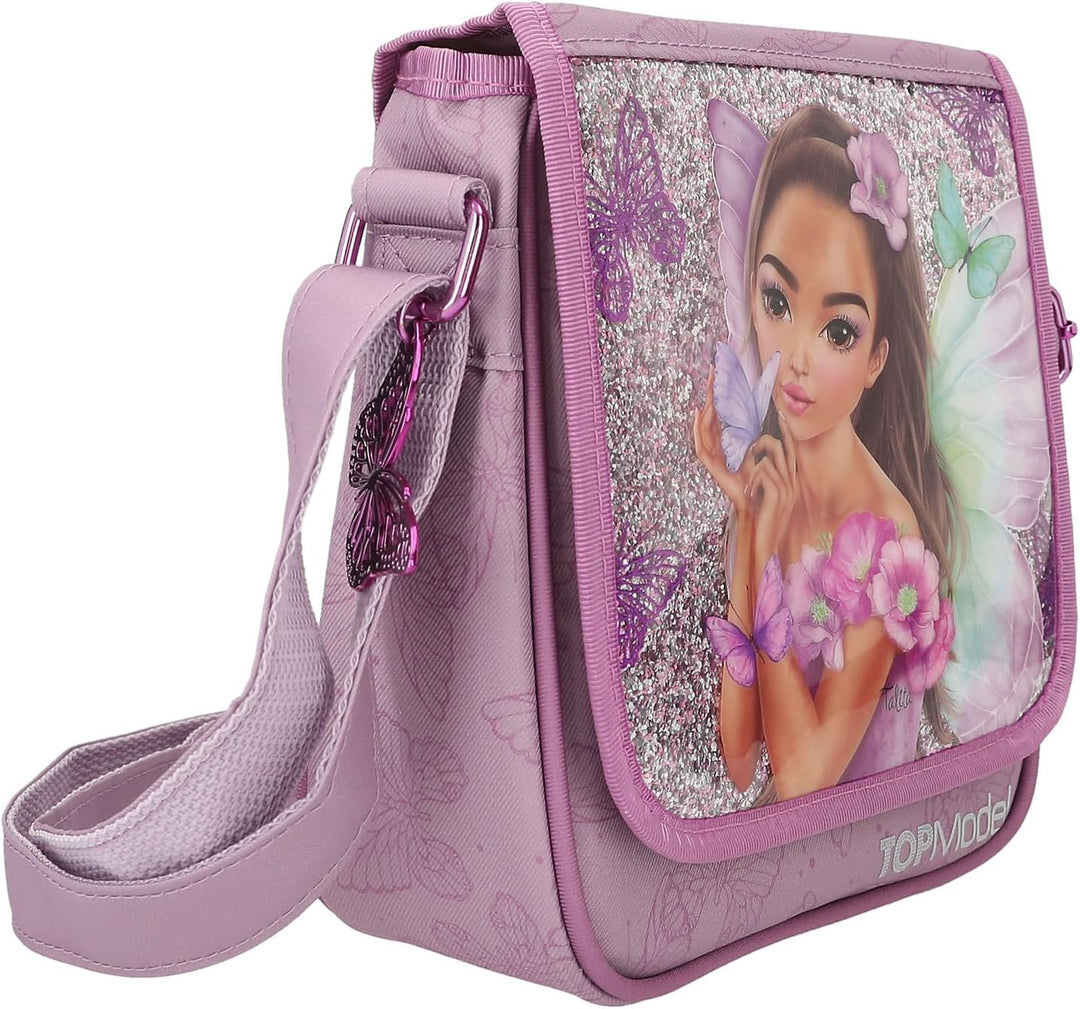 Depesche 12778 TOPModel Fairy Love - Kleine Umhängetasche in Mauve mit Model-Motiv und Schmetterling