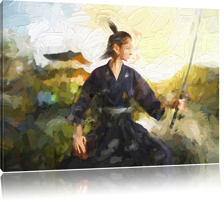 Pixxprint Samurai-Kriegerin als Leinwandbild/Grösse: 100x70 / Wandbild/Kunstdruck/fertig bespannt, 1