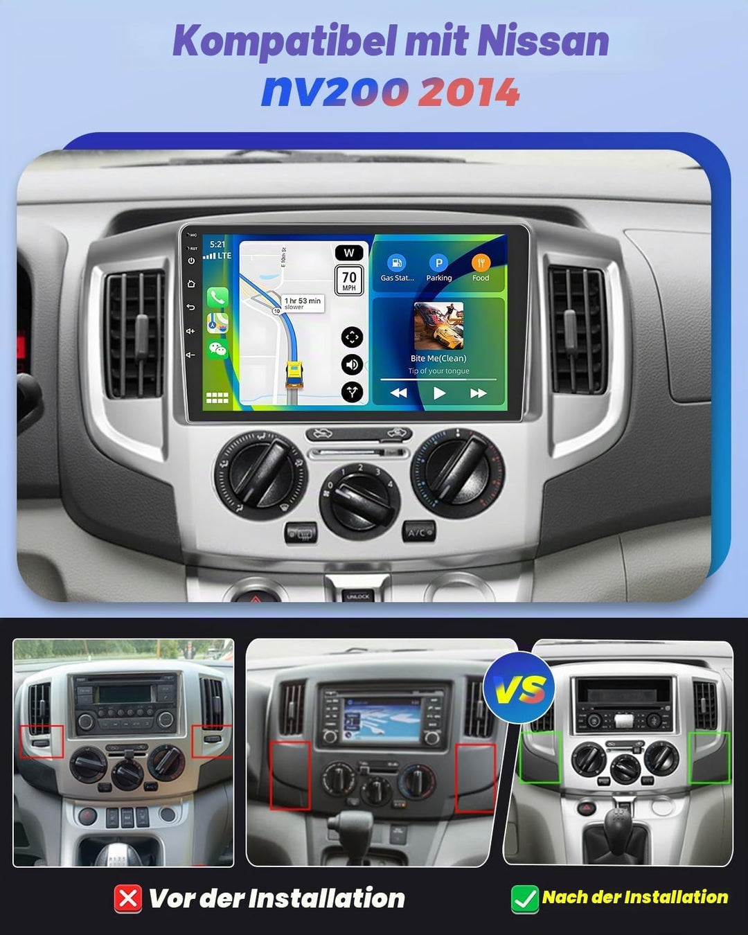 Hikity 2+64GB Android 15 Autoradio für Nissan NV200 2014 Radio Wireless Carplay Android Auto, 9 Inch