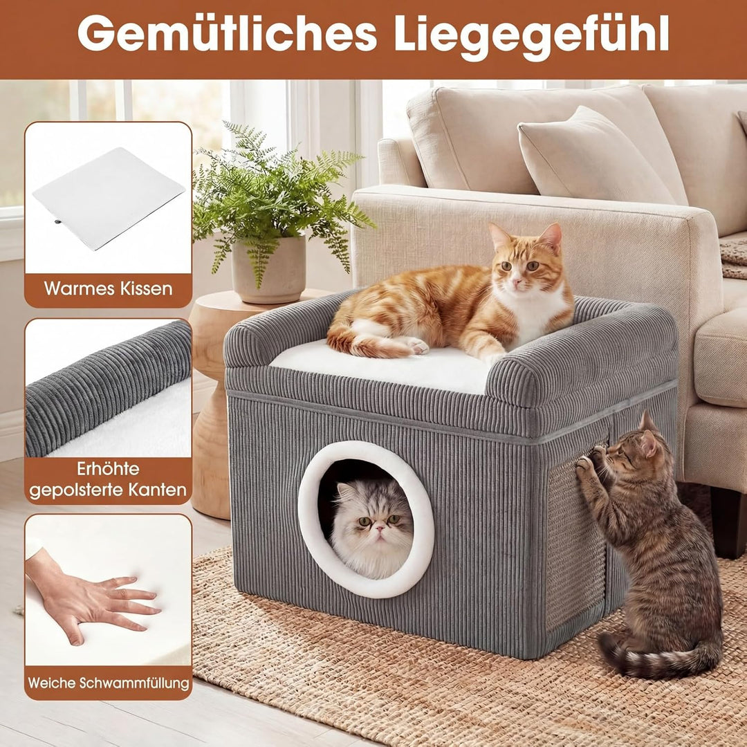 COSTWAY Katzenhaus faltbar, Katzenhöhle mit Sisal-Kratzmatte, weiches Kissen, erhöhten Kanten &amp; Ruts