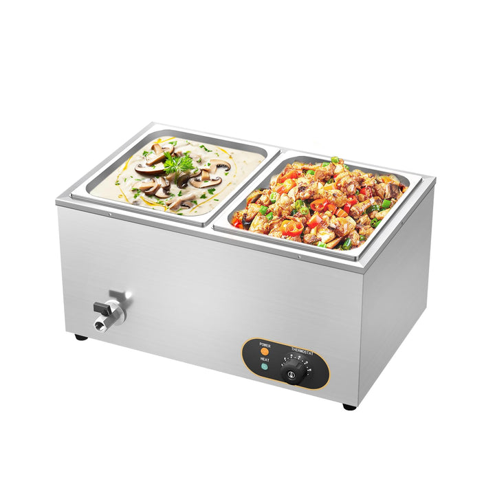 Bain Marie Speisenwärmer Wasserbad Gastro GN-Behältern (GN) 1/2x 2 Warmhalter Edelstahl mit Ablaufha