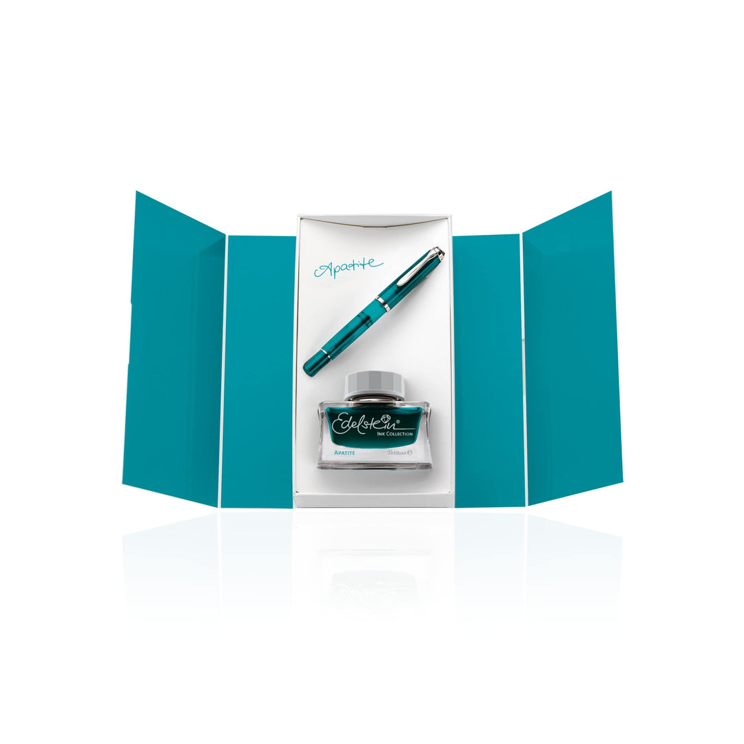 Pelikan Füllfederhalter M205 Apatit Feder B mit passendem Edelstahlink 50ml Geschenkbox
