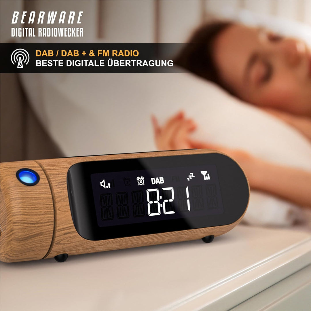 CSL - DAB Plus Radio - Radiowecker Projektionswecker digital – DAB/DAB+ / FM Radio mit je 20 Speiche