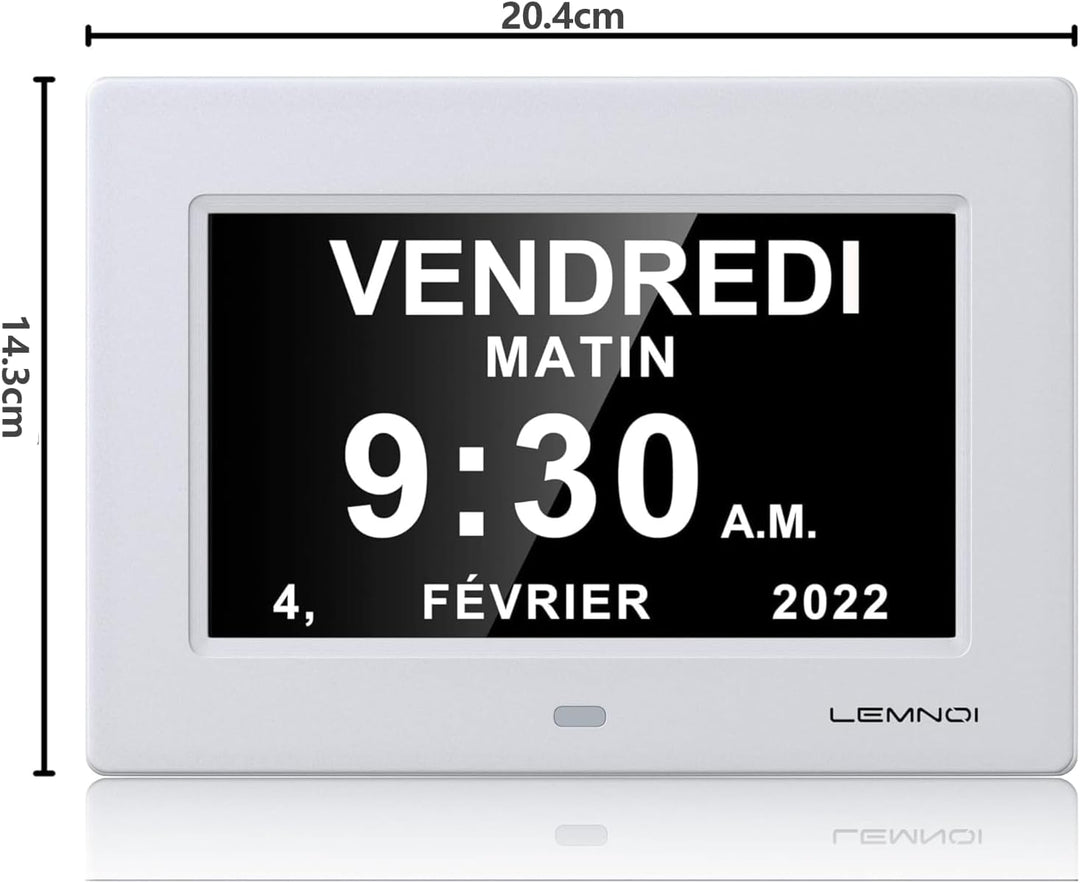LEMNOI 7 Zoll LCD-Digitaluhr, Kalender mit Datum und Uhrzeit, Nicht abgekürzte, automatische Dimmung