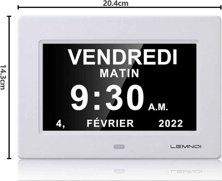 LEMNOI 7 Zoll LCD-Digitaluhr, Kalender mit Datum und Uhrzeit, Nicht abgekürzte, automatische Dimmung